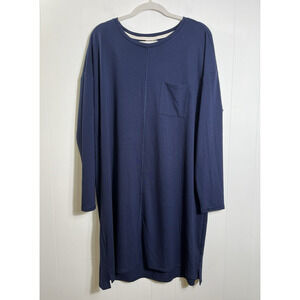 Wonderly Studio Casual Shift Shirt Dress Navy Blue Pullover Stretch Size XL